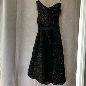 Black dress with nude underlay.
